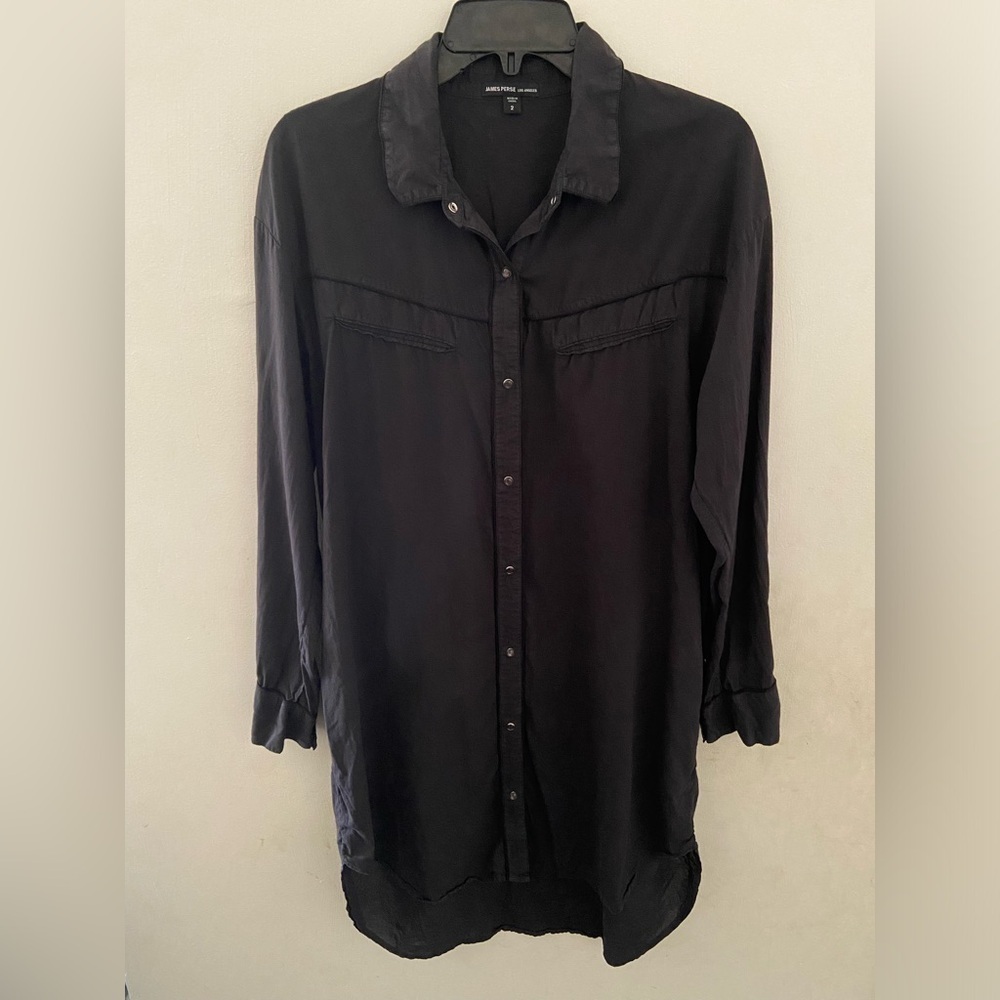 James Perse Women’s High Low Pearl Snap Tunic Mini Dress Size Medium Western